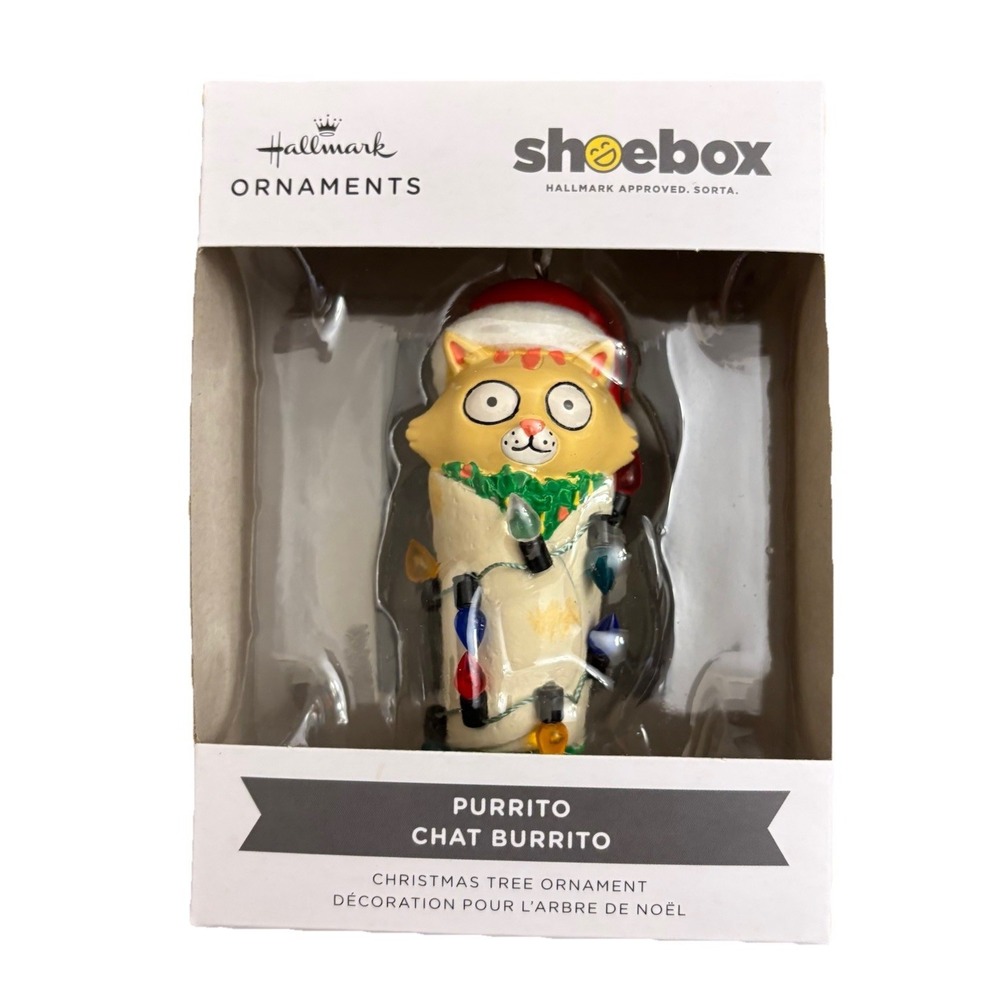 NEW 2025 Hallmark Shoebox Cat Chat Burrito Purrito Christmas Ornament Error Box